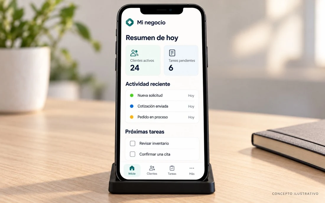 Concepto de aplicación para gestionar clientes y tareas desde el celular