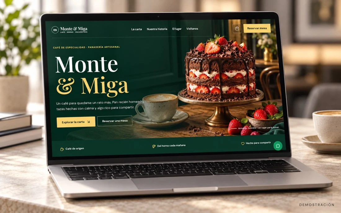 Demostración de una página web para el café ficticio Monte y Miga
